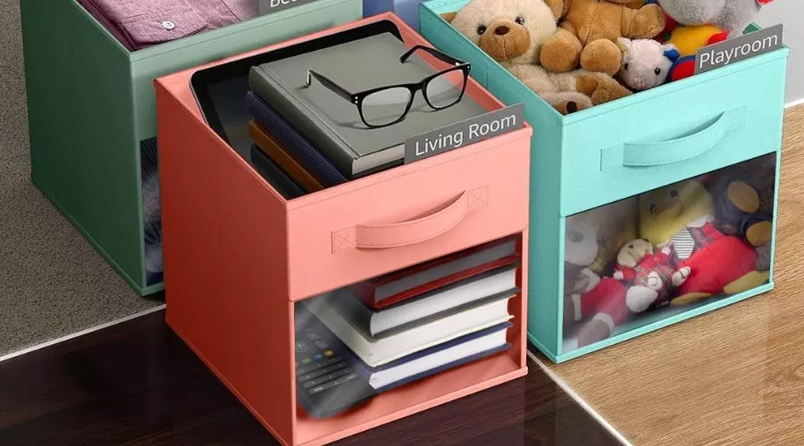 Sorbus 11″ Collapsible Fabric Storage Bin with Clear Window